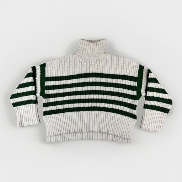 MADEWELL Wide Rib Cropped Turtleneck Sweater M Green Stripe Chunky Knit Preppy - Picture 1 of 12